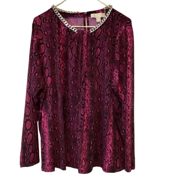 MICHAEL MICHAEL KORS Snake-Print Chain-Neck Top DEEP FUCHSIA Sz 3X - Picture 5 of 12
